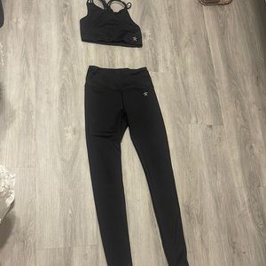 Rebel Athletics black leggings and sports bra matching set with pink flecks